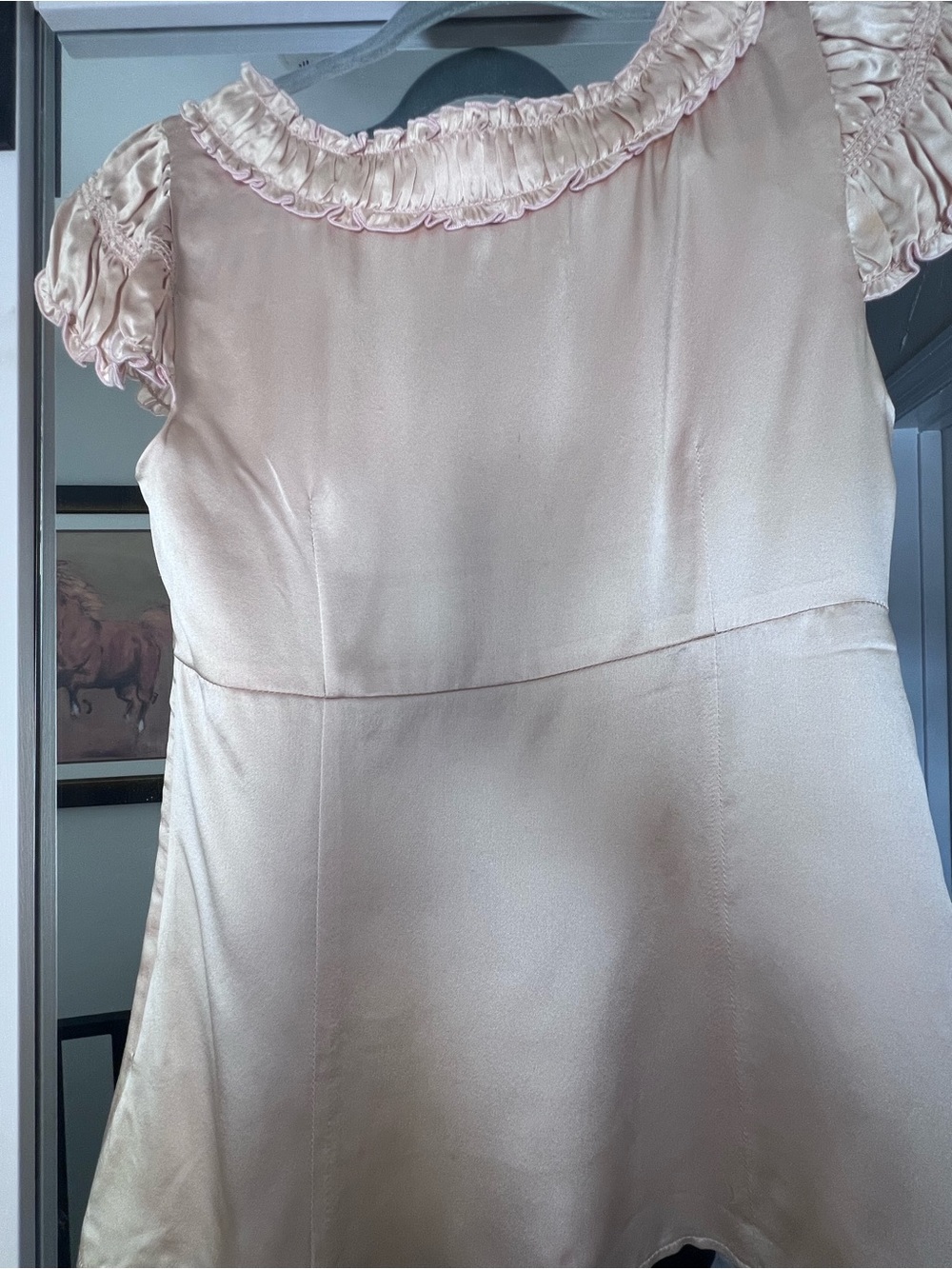 Light Pink Ruffled Satin Blouse - Picture 2 of 4
